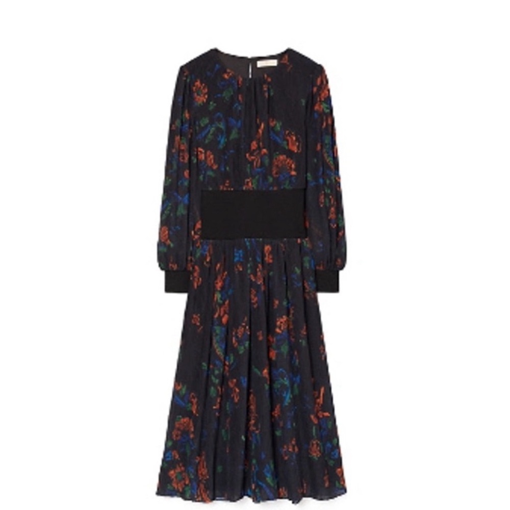 Rib Waist Long Sleeve Midi Dress